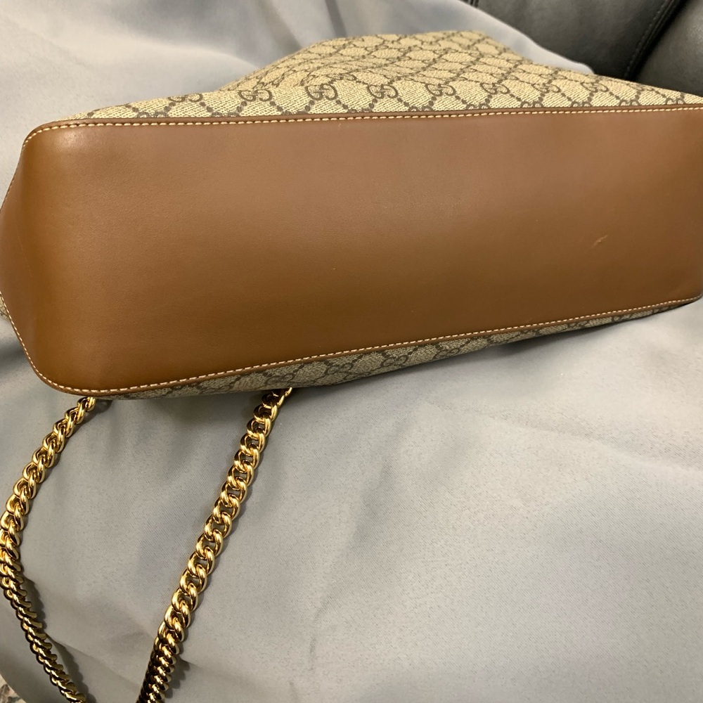 GG Supreme Monogram Large Linea A Hobo Light Brown